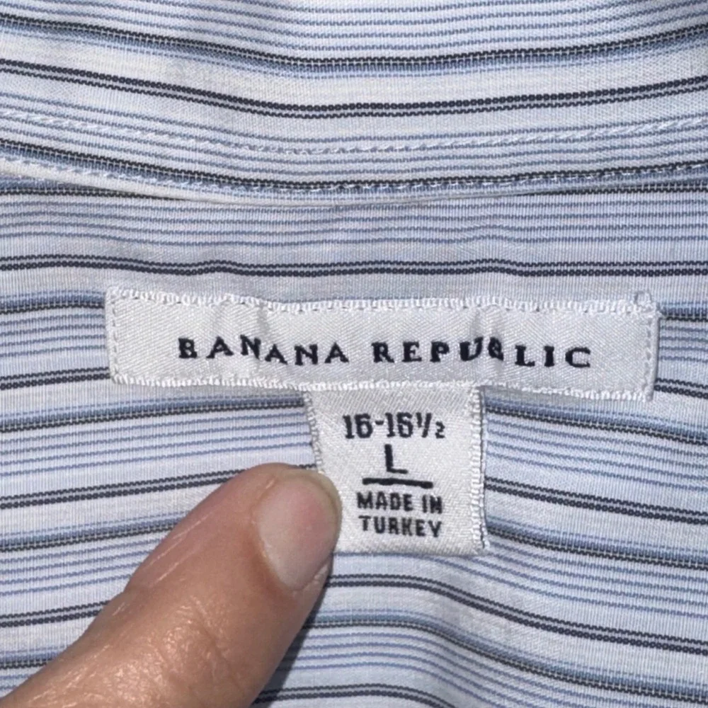 Banana Republic MensBlue White Striped Cotton Button Down Shirt 16-16.5 L 334344